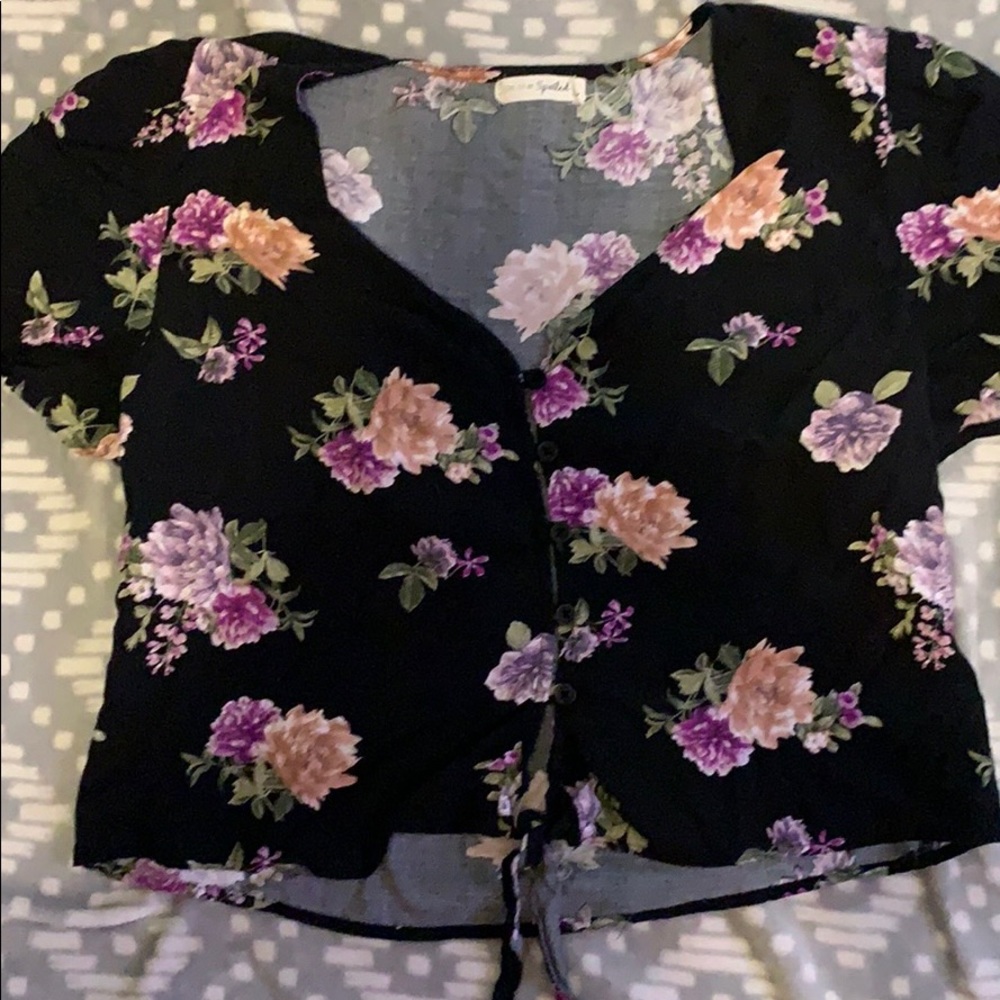 Black Floral Button Down